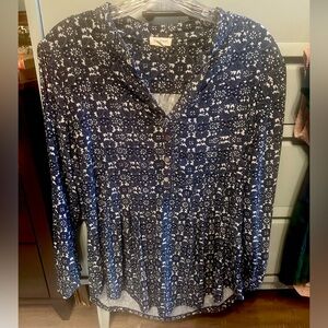 Westport Navy Floral Button-Front Peplum Top Medium